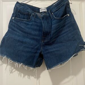 Frame Denim Dark Blue Frayed Jean Shorts